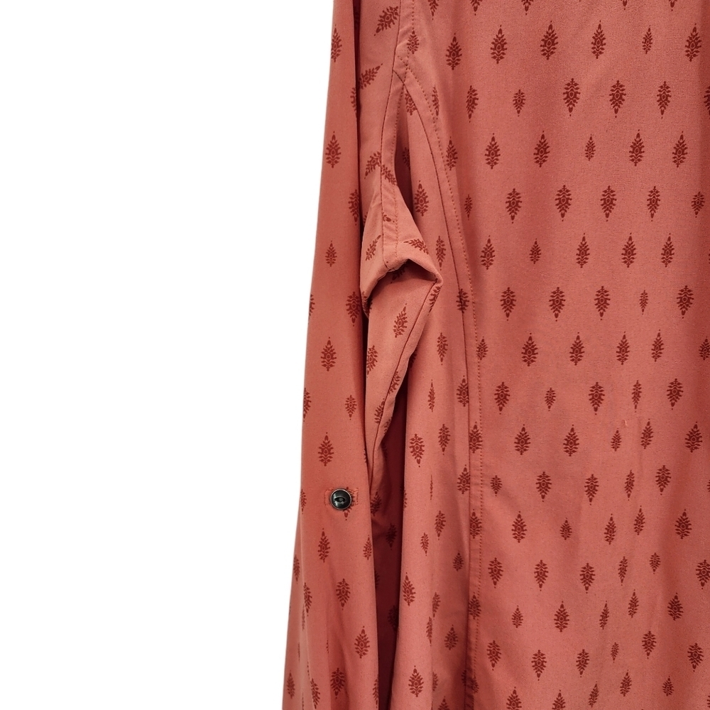 Orvis Women's Poly Stretch Printed Button Front Shirt Orange- L - Picture 7 of 8